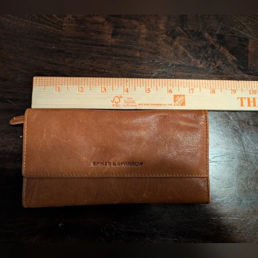 Spikes And Sparrow Brooklyn Leather Wallet, Congac w/ Houndstooth Lining